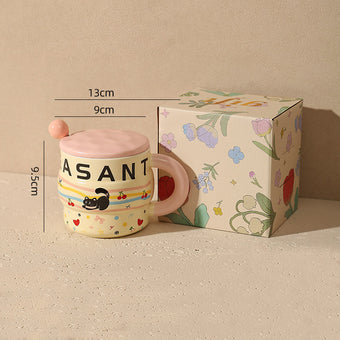 Animal pattern mug with lid and spoon