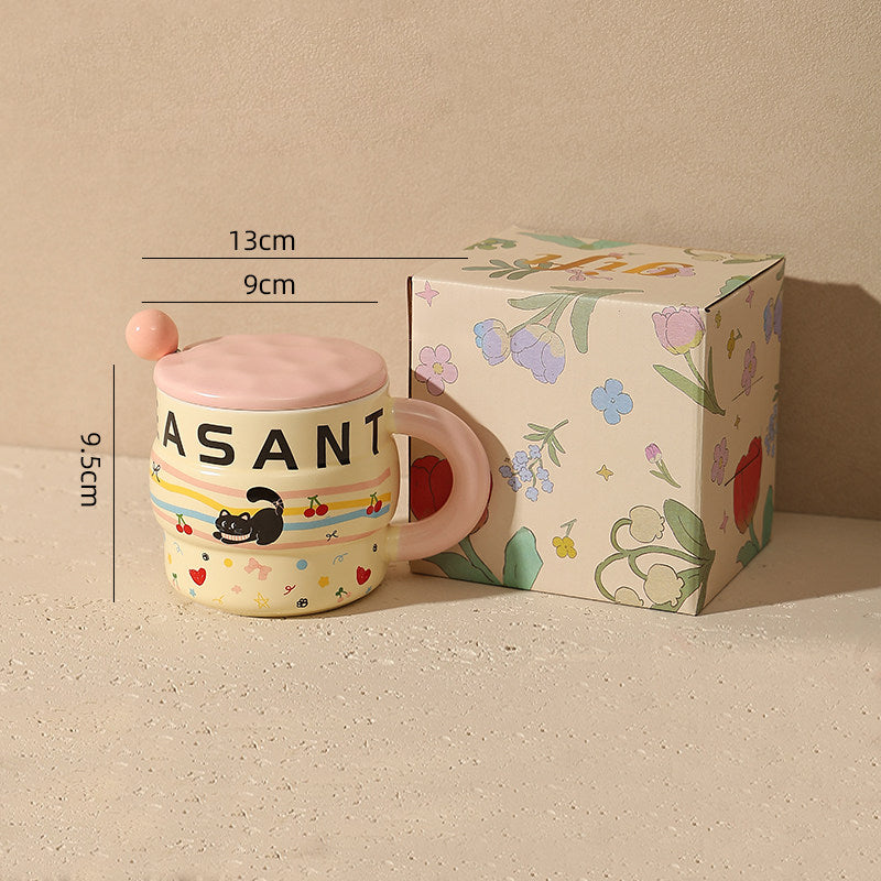 Animal pattern mug with lid and spoon