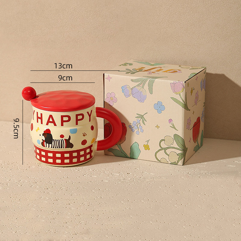 Animal pattern mug with lid and spoon