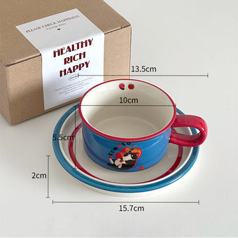 Cartoon Cat Blue and Red Decorative Cup and Saucer Set