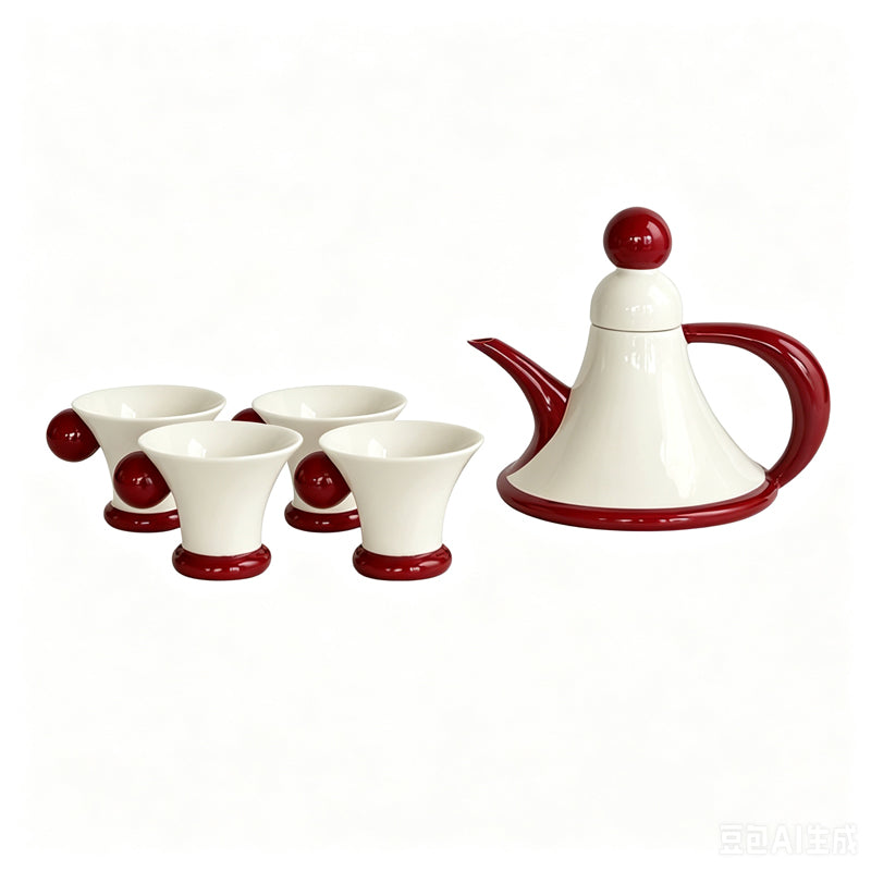 Color-block tea set with 1 teapot and 2 cups
