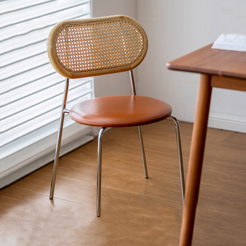 Tan Woven Back Upholstered Dining Chair with Metal Legs