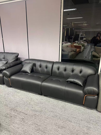 Genuine Leather Straight Sofa Cloud Design Black 260cm