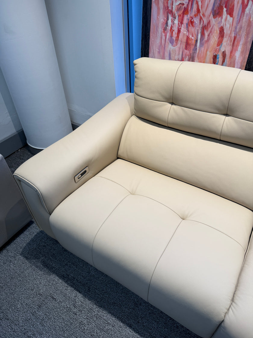 Khaki Genuine Leather Dual-Power Reclining 3-Seater Sofa