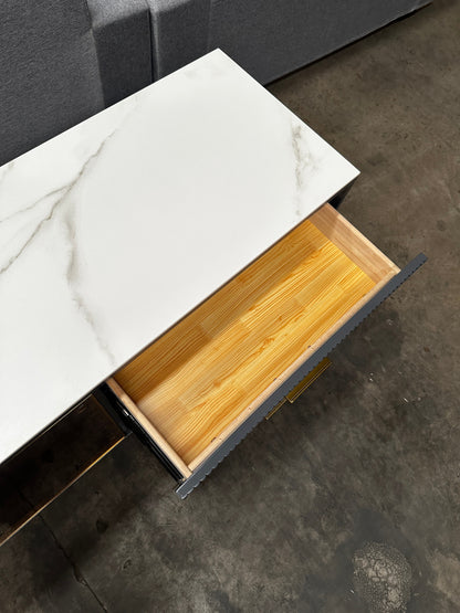 Blue Rock Panel Countertop/Glass Doors/Side Cabinet