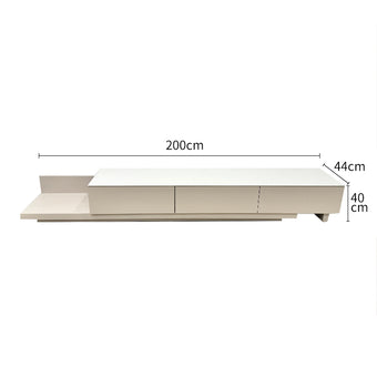 Matte White Sintered Stone & Solid Wood Telescopic TV Cabinet