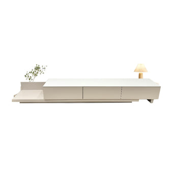 Matte White Sintered Stone & Solid Wood Telescopic TV Cabinet