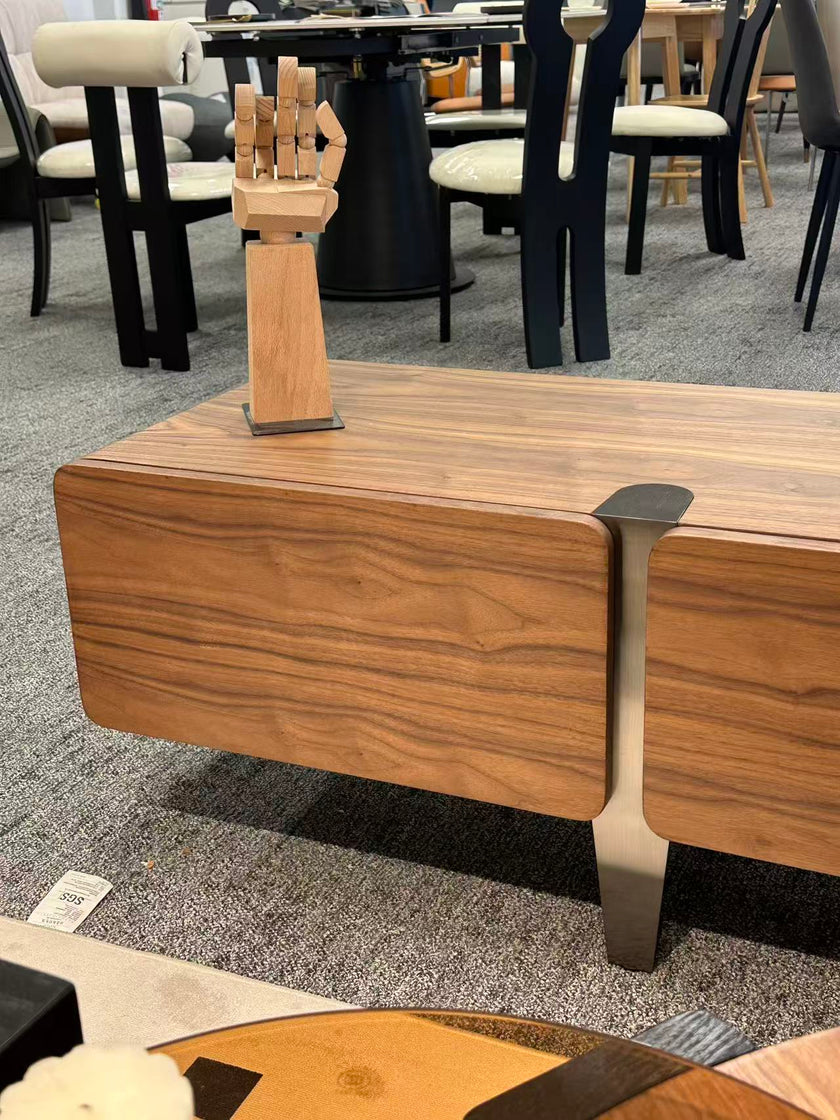 Walnut Grain TV Console with Drawers & Brushed Black Titanium Accents