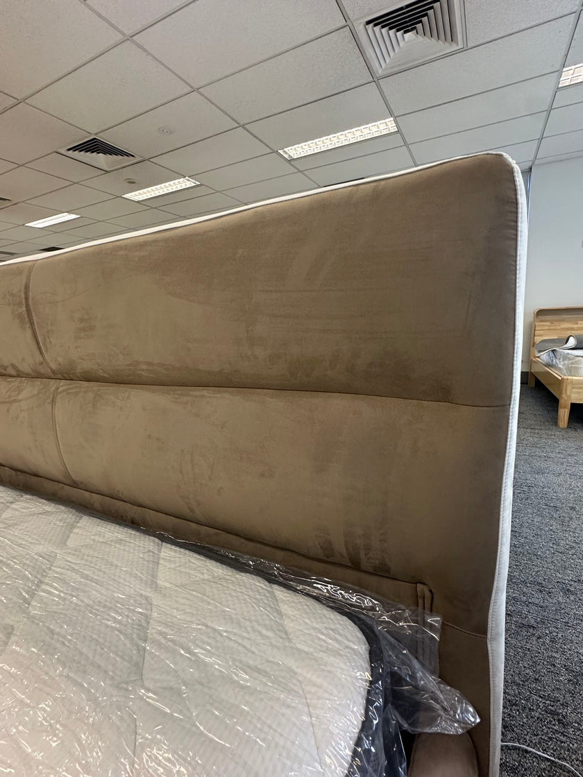 Coffee Brown Brushed Fabric Solid Wood Tofu Bed 153/183