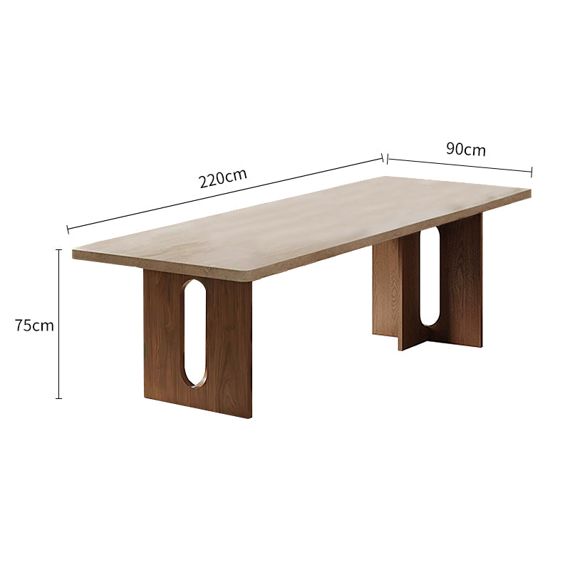 Rectangular Travertine Dining Table with Solid Wood Legs