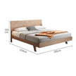 Wooden bed with dimensions labeled on a white background