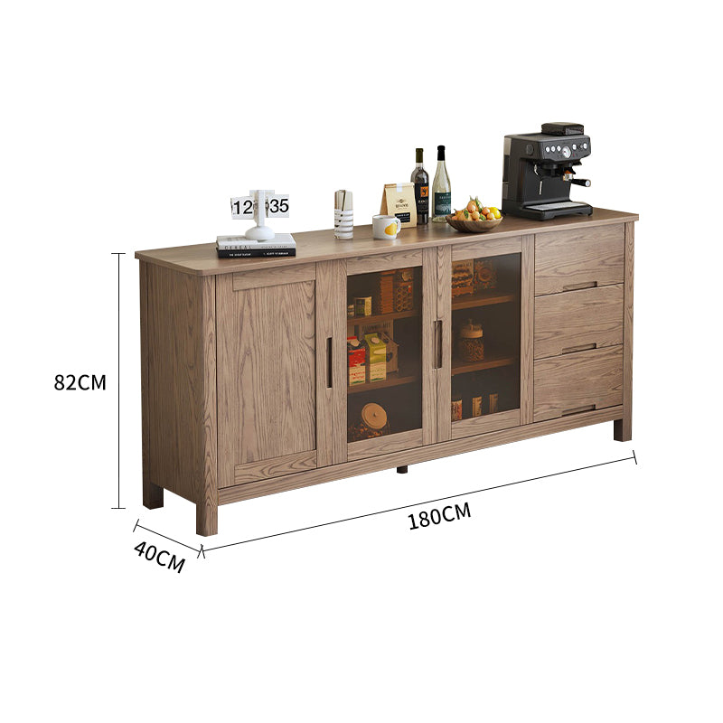 Walnut-Stained Ash Wood Sideboard with Glass and  Doors