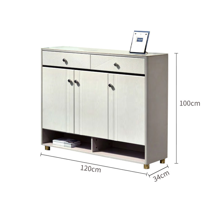 White shoe cabinet with dimensions labeled on a white background