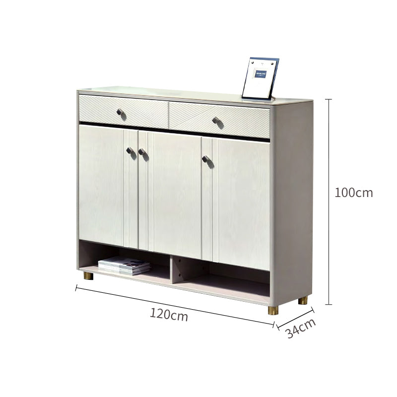 White shoe cabinet with dimensions labeled on a white background
